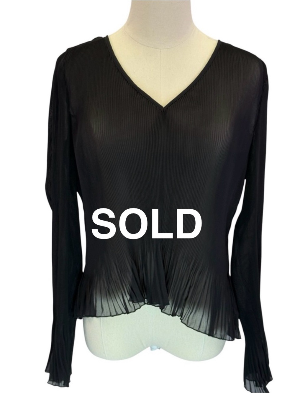 Madewell Pleated Women's V Neck Black Sheer Flare Blouse Top Size S NWT